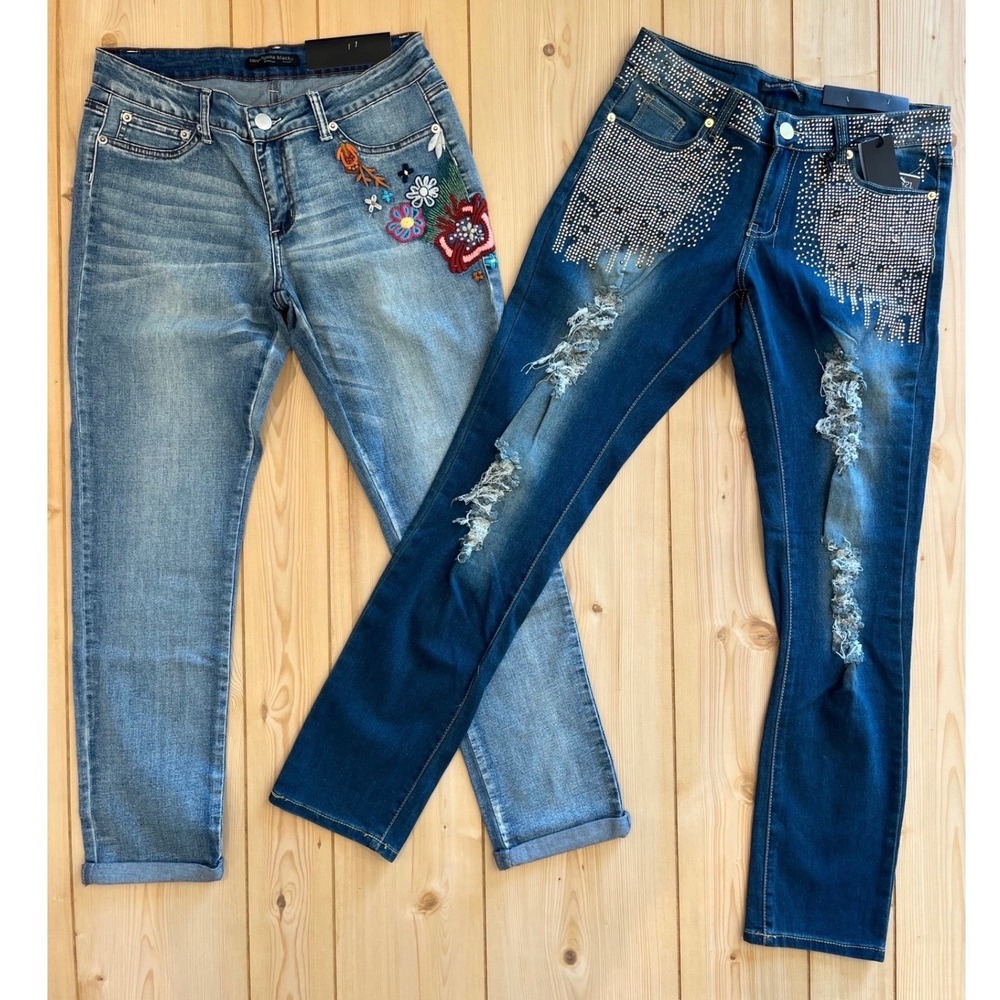 Twentyone Jeans Bundle women's 11/12 Low Rise Embroidered Rhinestone Distressed‎